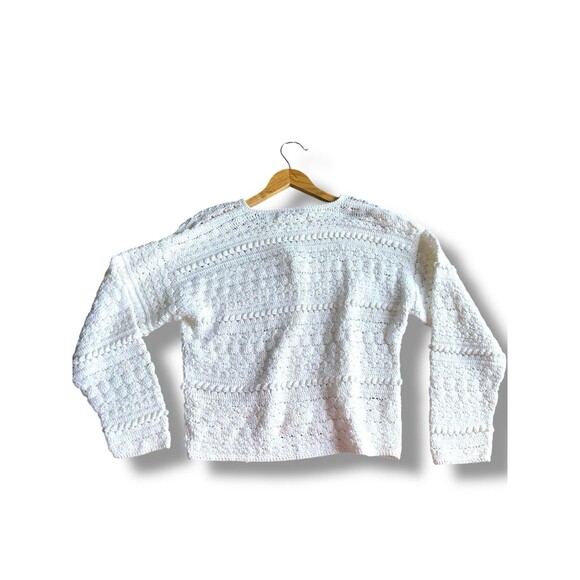 Vintage White Knit Cardigan Button Front Hand Knit Sweater Womens Medium - Picture 8 of 16